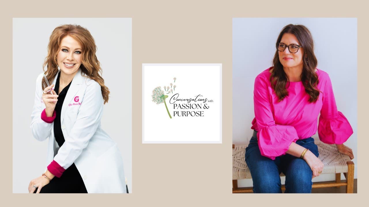 Jenny Guthrie of Glow Medical and host Nancy Moore, with the Conversations with Passion and Purpose logo
